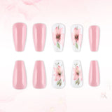 24pcs/Set Pink & White Floral Press-On Nails