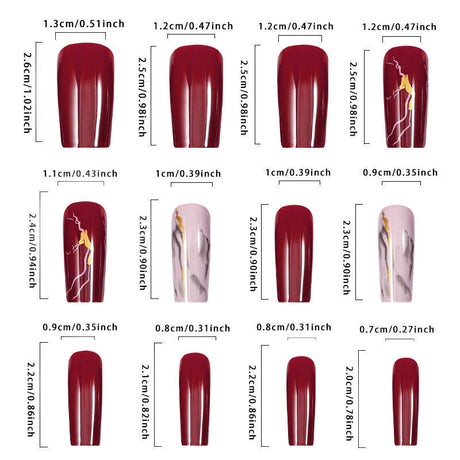 24pcs/Set Wine Red Marble Smudge Press-On Nails