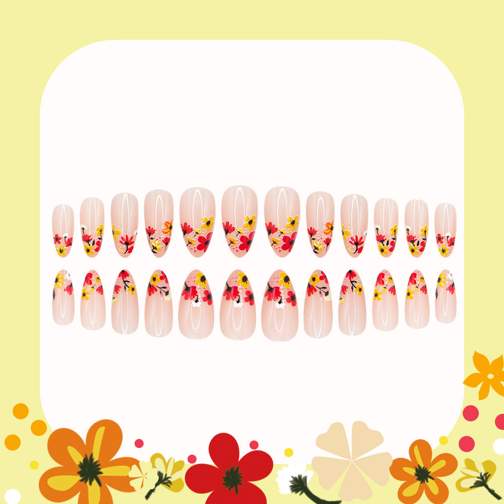 24pcs/Set Multicolor Vibrant Floral French Press-On Nails