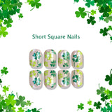 24pcs/Set Short Square Yellow-Green Clover Press On Nails