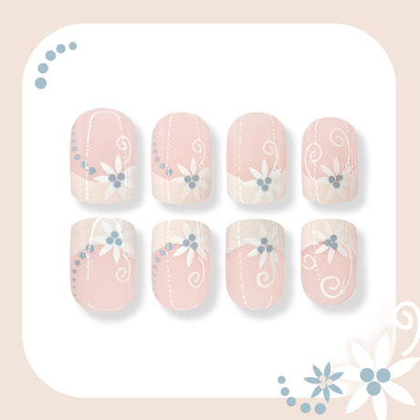24pcs/Set Short Floral French Press On Nails