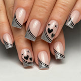 24pcs/Set Black Stripe Heart French Press-On Nails