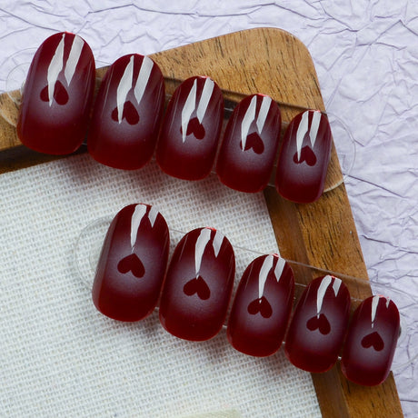 24pcs/Set Short Valentine Red Heart Press-On Nails