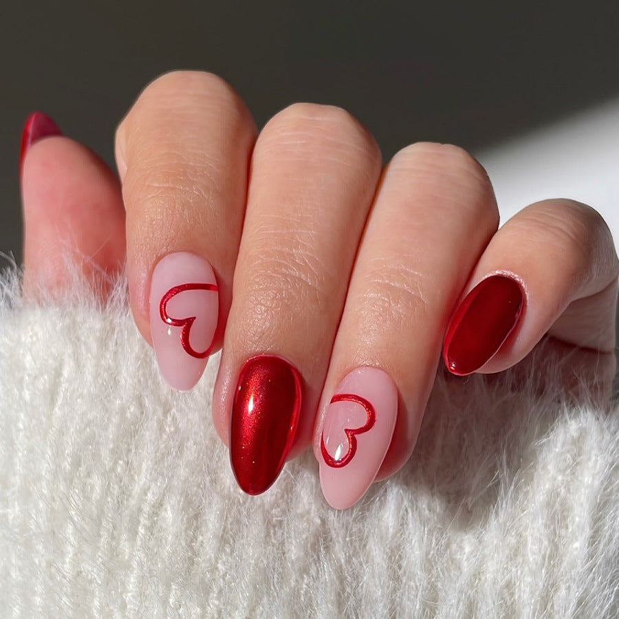24pcs/Set Valentine's Red Heart Press-On Nails