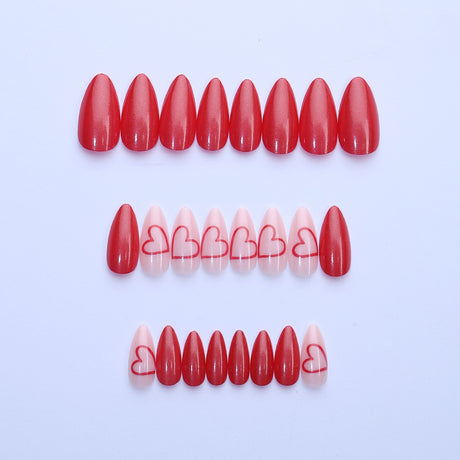 24pcs/Set Valentine's Red Heart Press-On Nails