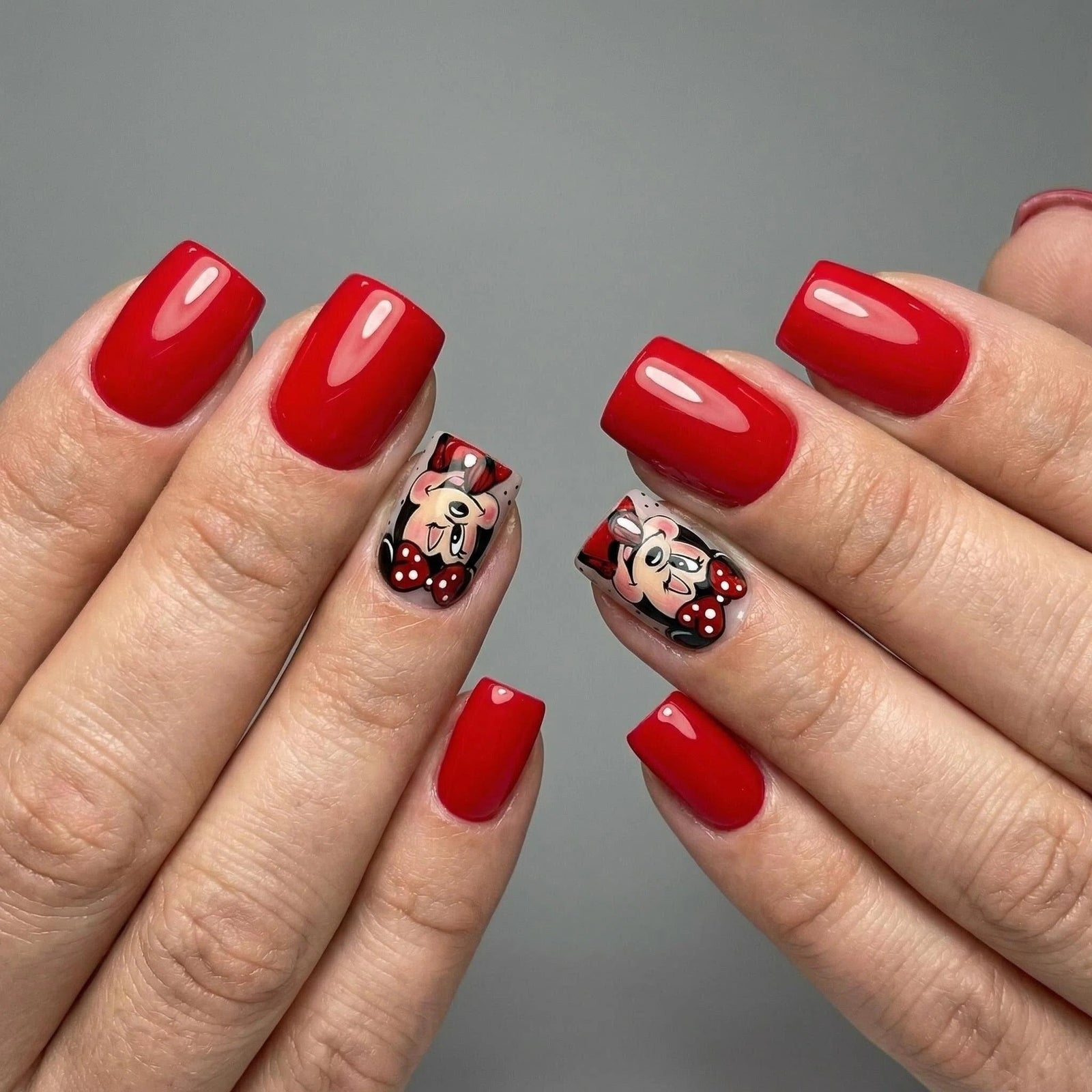 24pcs/Set Red Heart Disney Mickey Short Press On Nails