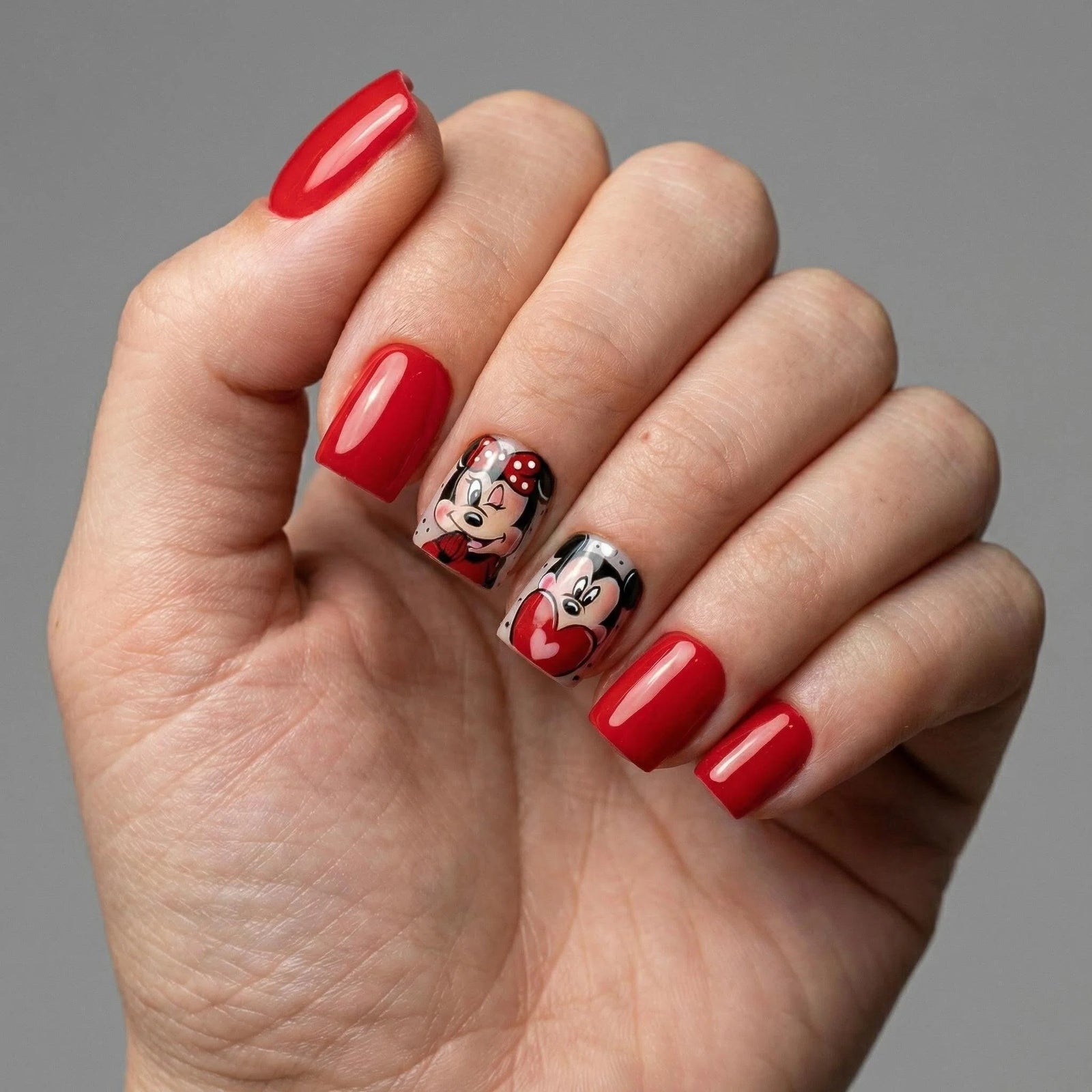 24pcs/Set Red Heart Disney Mickey Short Press On Nails