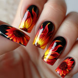 24pcs/Set Red Flowers Press-On Nails