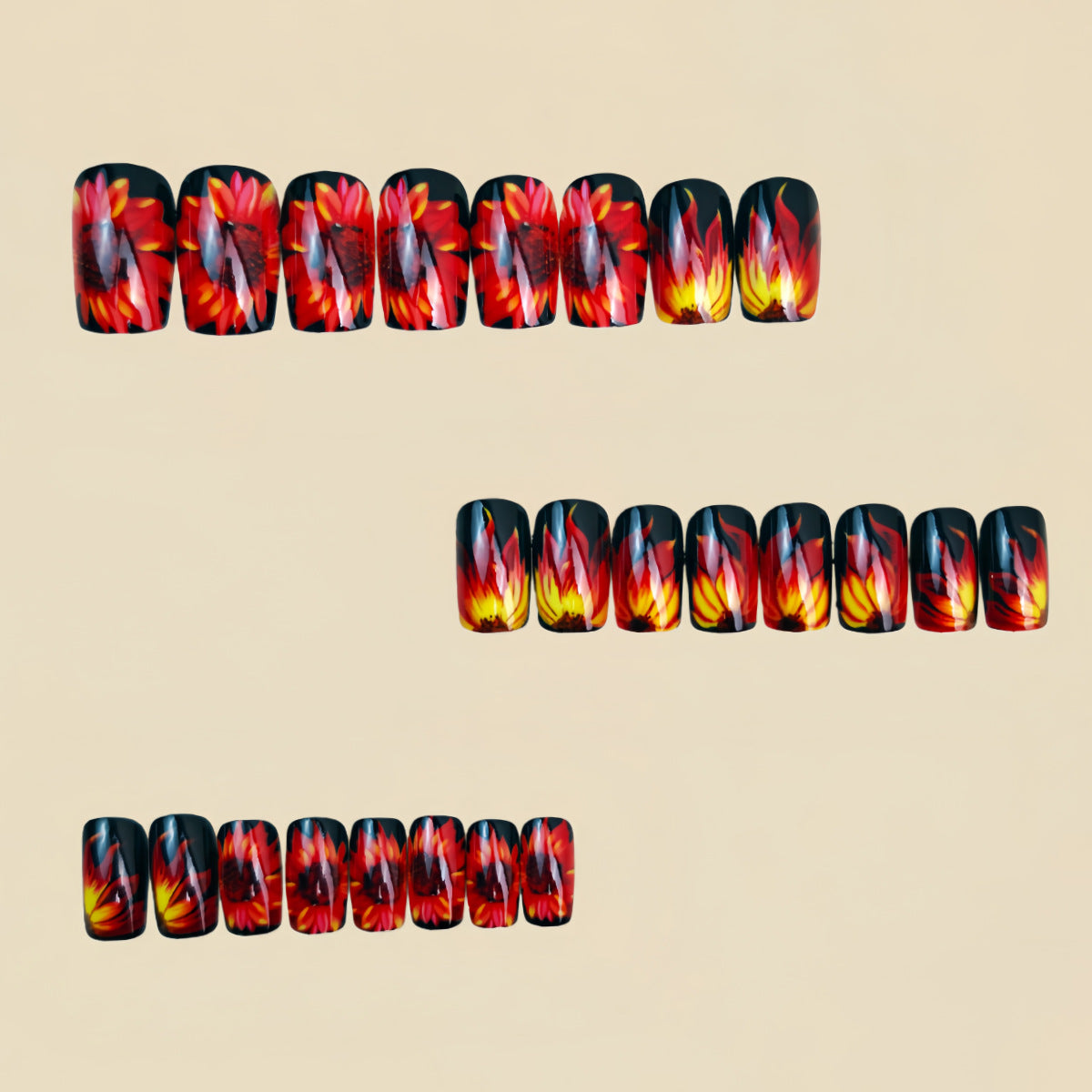 24pcs/Set Red Flowers Press-On Nails