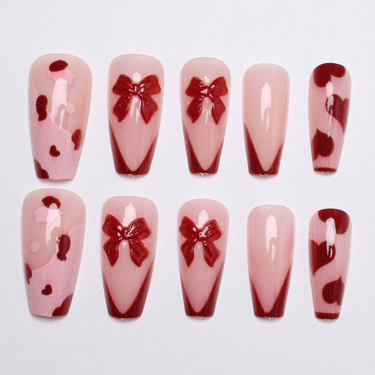 24pcs/Set 3D Bow & Heart French Press-On Nails