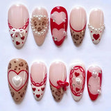 (Handmade) 10pcs/Set Valentine's Heart with 3D Bow Press on Nails