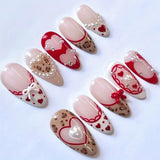 (Handmade) 10pcs/Set Valentine's Heart with 3D Bow Press on Nails