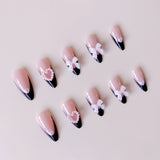 24pcs/Set Black French with 3D Bow & Heart Press-On Nails