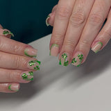 24pcs/Set Short Green French with Linework & Embossed Clover Press On Nails
