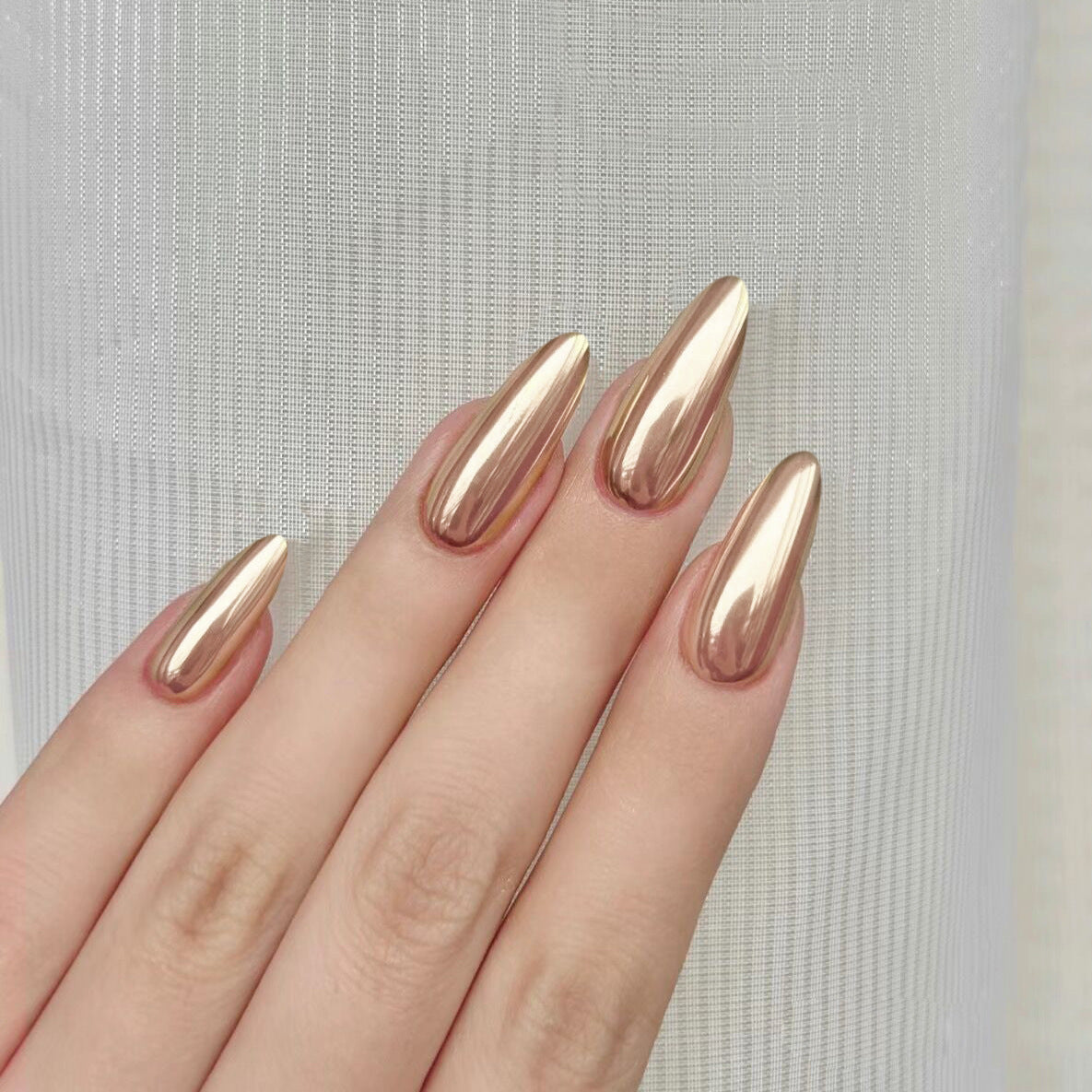 24pcs/Set Gold Electroplated Chrome Press-On Nails