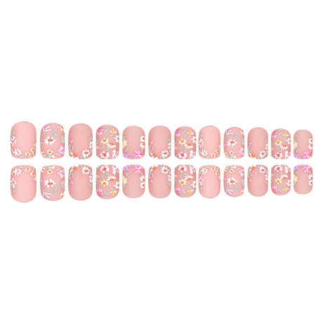 24pcs/Set Short Square Matte Multicolor Daisy & Wildflowers Press-On Nails