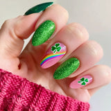 24pcs/Set St. Patrick's Rainbow Glitter Shamrock Press-On Nails