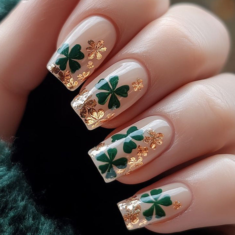 24pcs/Set St. Patrick's 3D Gilded Clover Press-On Nails