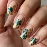 24pcs/Set St. Patrick's 3D Gilded Clover Press-On Nails