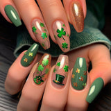 24pcs/Set St. Patrick's Gold Glitter 3D Shamrock Press-On Nails