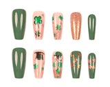 24pcs/Set St. Patrick's Gold Glitter 3D Shamrock Press-On Nails