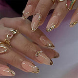 24pcs/Set 3D Gilded with Crystal Inlay Press-On Nails