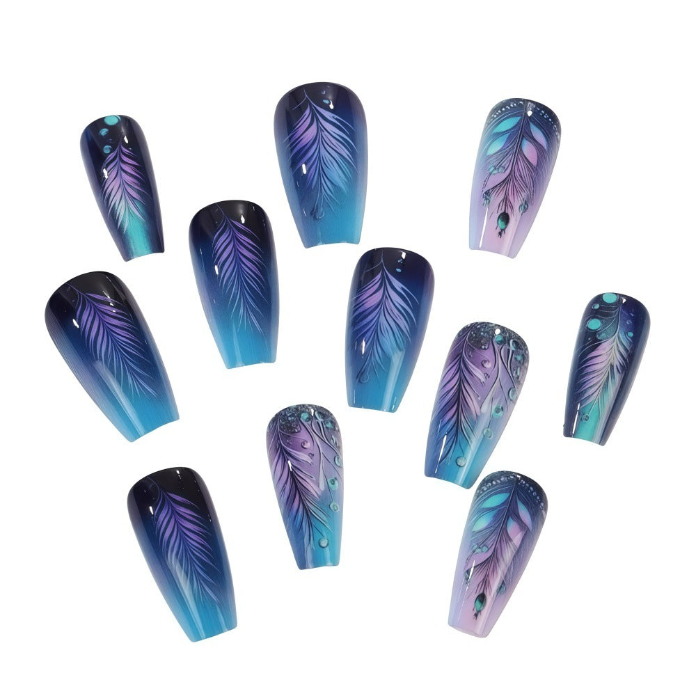 24pcs/Set Feather & Flower Press-On Nails