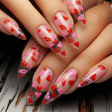 24pcs/Set Red Heart on Clear for Valentine's Press-On Nails