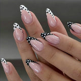 24pcs/Set Black-White Stiletto French with Polka Dots Press-On Nails