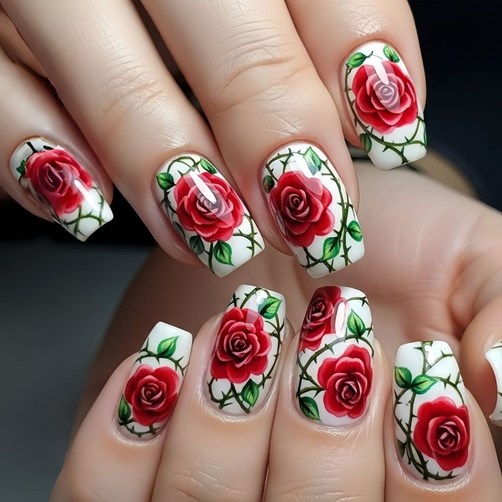 24pcs/Set Valentine's Red Rose Press-On Nails