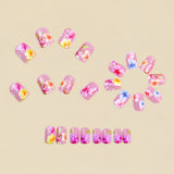 24pcs/Set Pink Flowers Press-On Nails