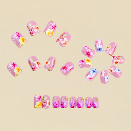 24pcs/Set Pink Flowers Press-On Nails