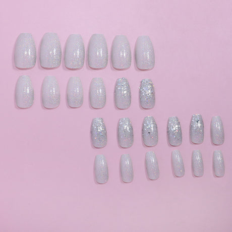 24pcs/Set Silver Glitter Gradient Press-On Nails