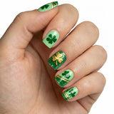 24pcs/Set Two-Tone Clover with Gold Detailing Short Press On Nails