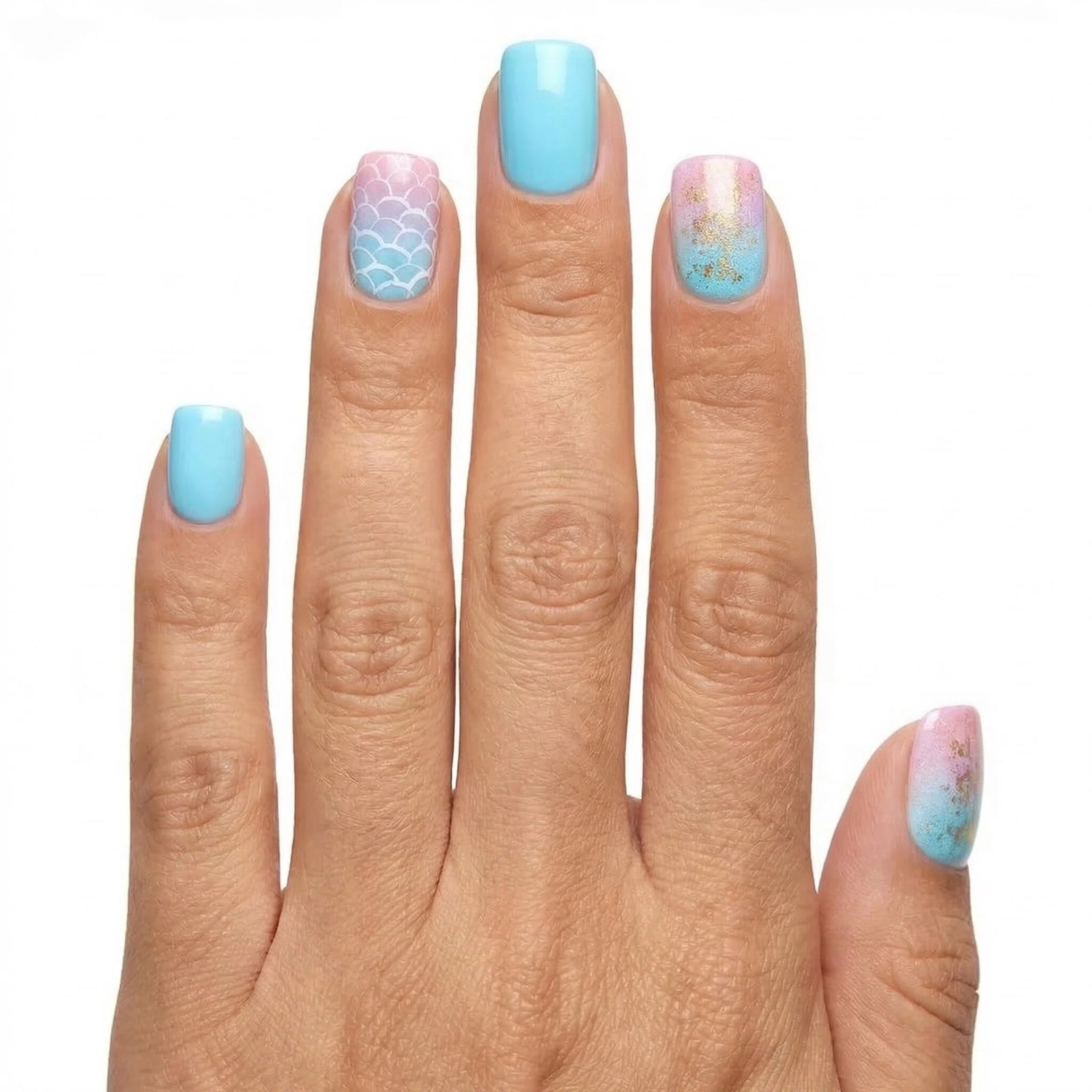 24pcs/Set Blue Scale Texture Short Press On Nails