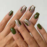 24pcs/Set Green Glitter Ripple Short Press On Nails