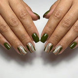 24pcs/Set Green Glitter Ripple Short Press On Nails