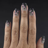 24pcs/Set Gray Small Flower Short Press On Nails