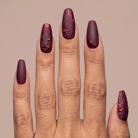24pcs/Set Dark Red Vine Press-On Nails