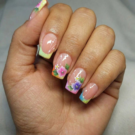 24pcs/Set Colorful Floral French Tip Press-On Nails