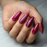 24pcs/Set Rose Red Floral with Rhinestones Press On Nails