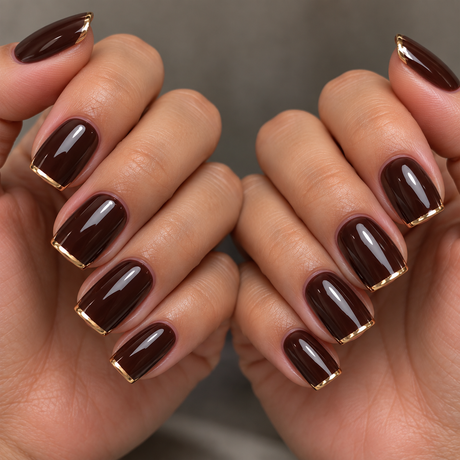 24pcs/Set Brown Solid Color French Press-On Nails