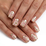 24pcs/Set Gold Stripes with White Flowers Press-On Nails