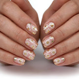 24pcs/Set Gold Stripes with White Flowers Press-On Nails