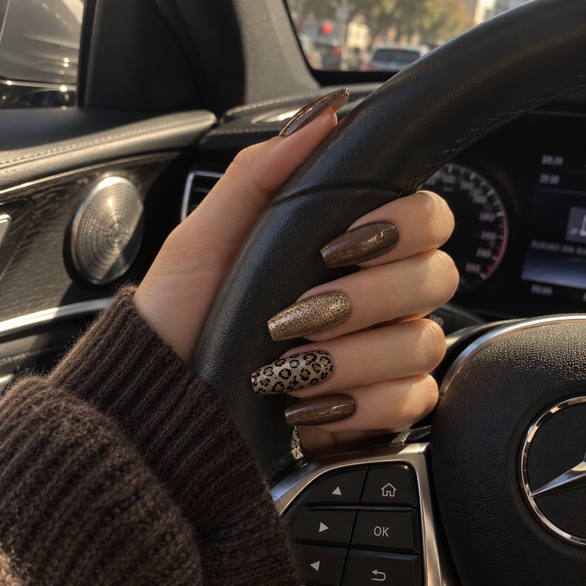 24pcs/Set Caramel Glitter Leopard Press-On Nails