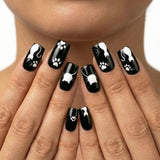 24pcs/Set Black Cartoon Cat Paw Short Press On Nails
