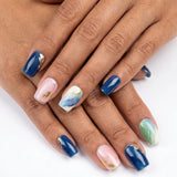 24pcs/Set Starry Blue Black Ombre Glitter Press On Nails