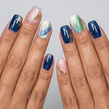 24pcs/Set Starry Blue Black Ombre Glitter Press On Nails