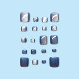 24pcs/Set Glitter Silver Edge French Blue Cat Eye Press On Toe Nails