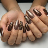 24pcs/Set Caramel Glitter Leopard Press-On Nails